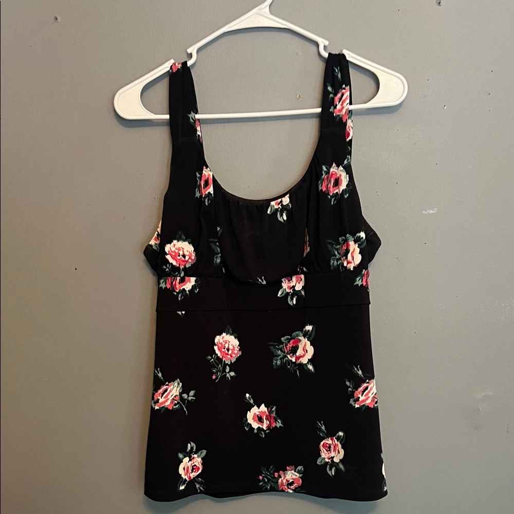 Ann Taylor Navy and Pink Floral Tank Top Size LG Business Casual Office